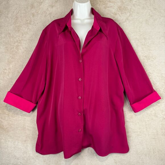 VTG Brownstone Studio Top Womens 2XL Pink Red Button Up Tunic Blouse USA Made‎ - Picture 1 of 15